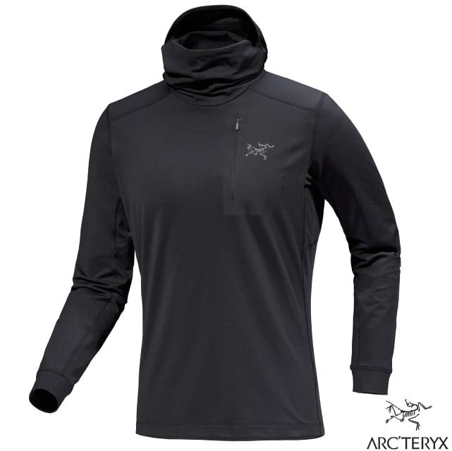 【ARCTERYX 始祖鳥】男 Rho LT Hoody 輕薄保暖連帽長袖套頭衫.休閒運動上衣/X000009423 黑✿30E010